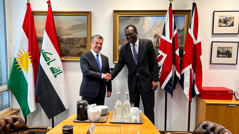 Kurdistan Region Prime Minister Masrour Barzani in meeting with British Minister for Energy and Business Kwasi Kwarteng in London, April 19, 2022. (Photo: KRG)